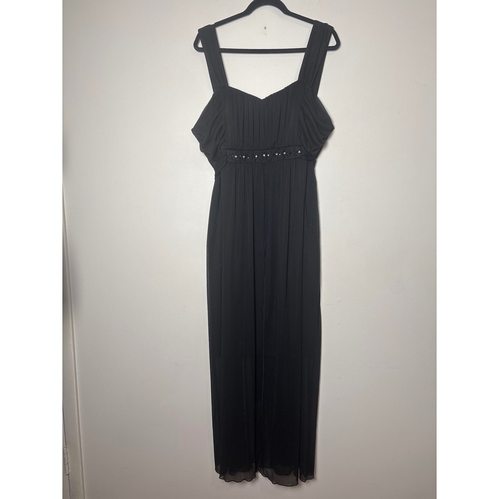 Connected Apparel Black Sheer Regency‎ Maxi Dress 20W Beaded Flowy Evening Party